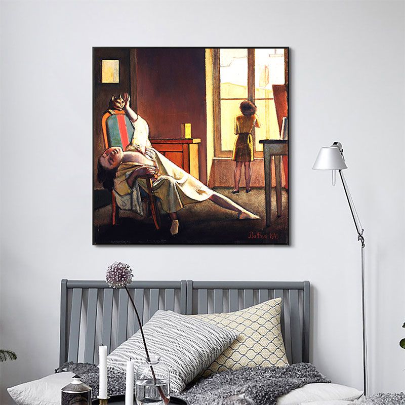 Traditional Style Maid Painting Canvas Textured Brown Wall Art Decor for Bathroom