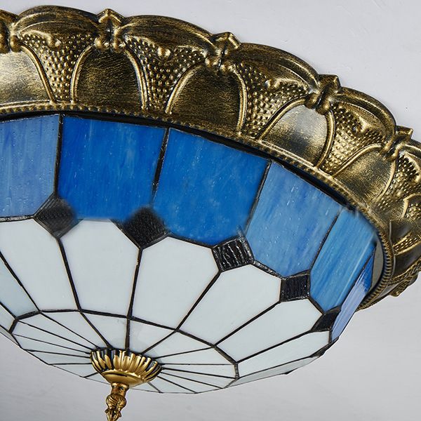 Tiffany LED Ceiling Light Geometric Glass Flush Mount for Living Room