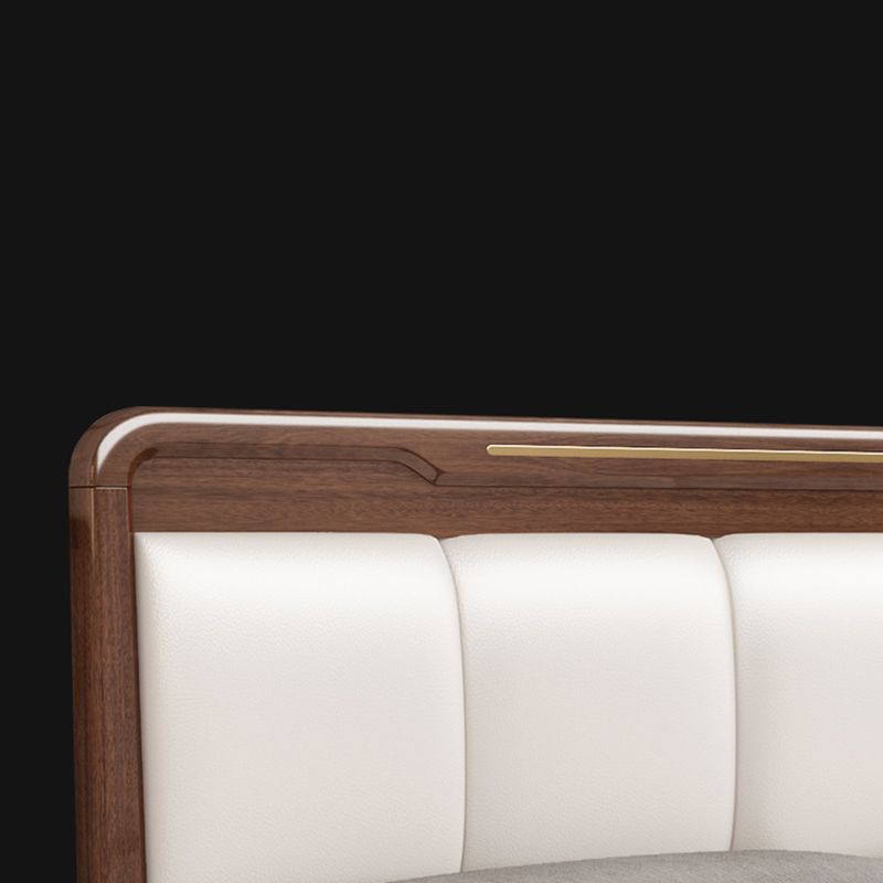 Rubberwood Pine Wood Panel Bed Mid-Century Modern Espresso Standard Bed with Headboard