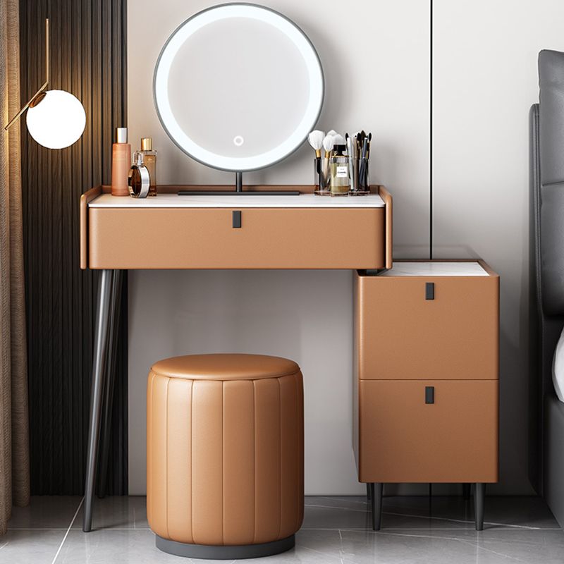 1/3 Drawers, 23.62"/27.56" Wide Vanity Set with Stool and Mirror,Brown