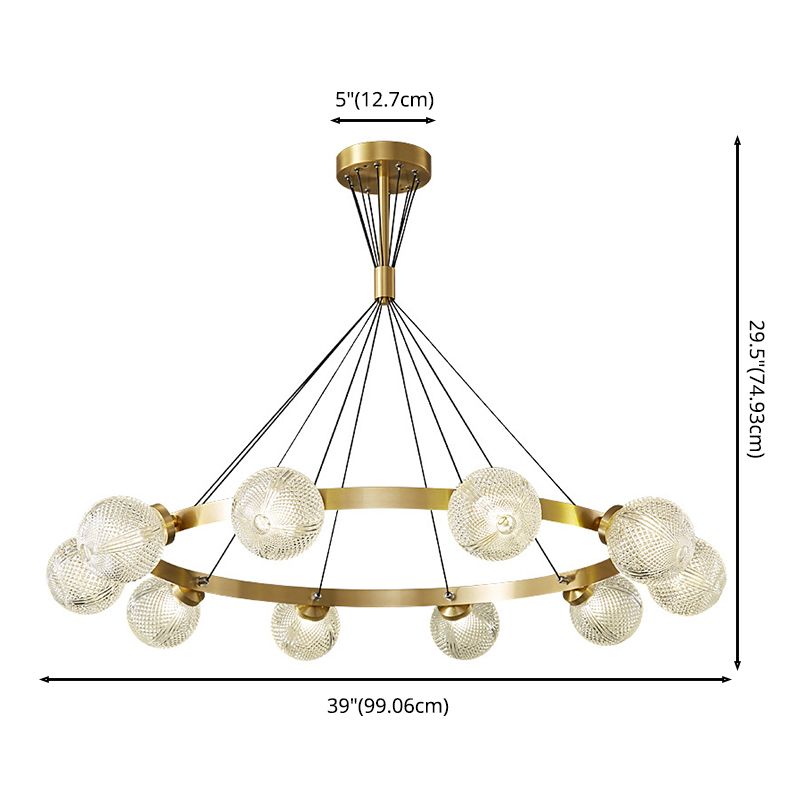 Lattice Glass Ball Chandelier Postmodern Style Brass Ceiling Light for Living Room