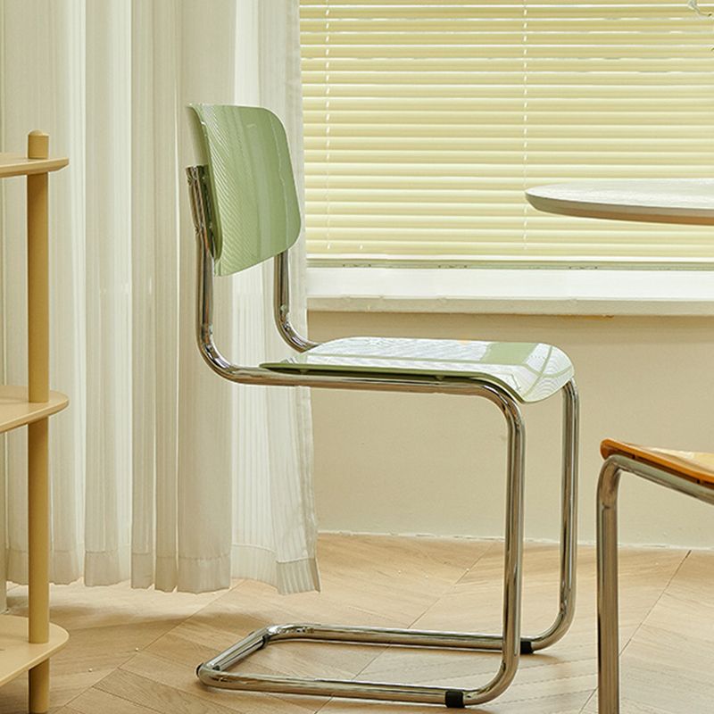 Modern Open Back Side Chair Plastic Armless Dining Chair with Metal Base