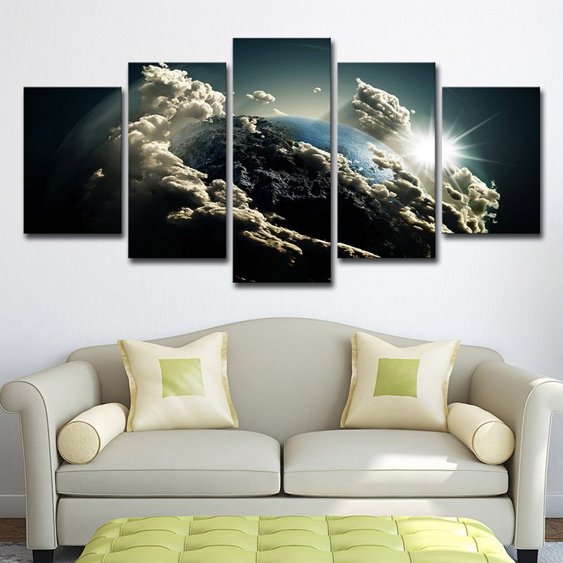 Digital Print Planet Canvas Dark Blue Science Fiction Wall Art for Living Room