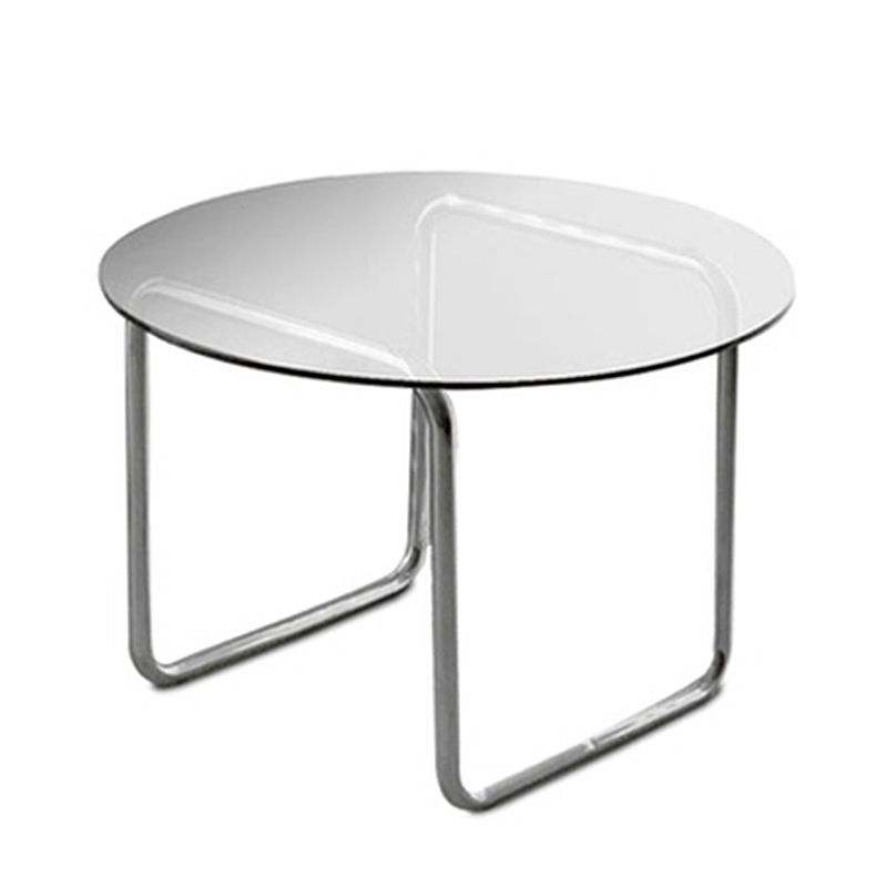 Modern Round Glass Coffee Table Stainsteel Sled Cocktail Table