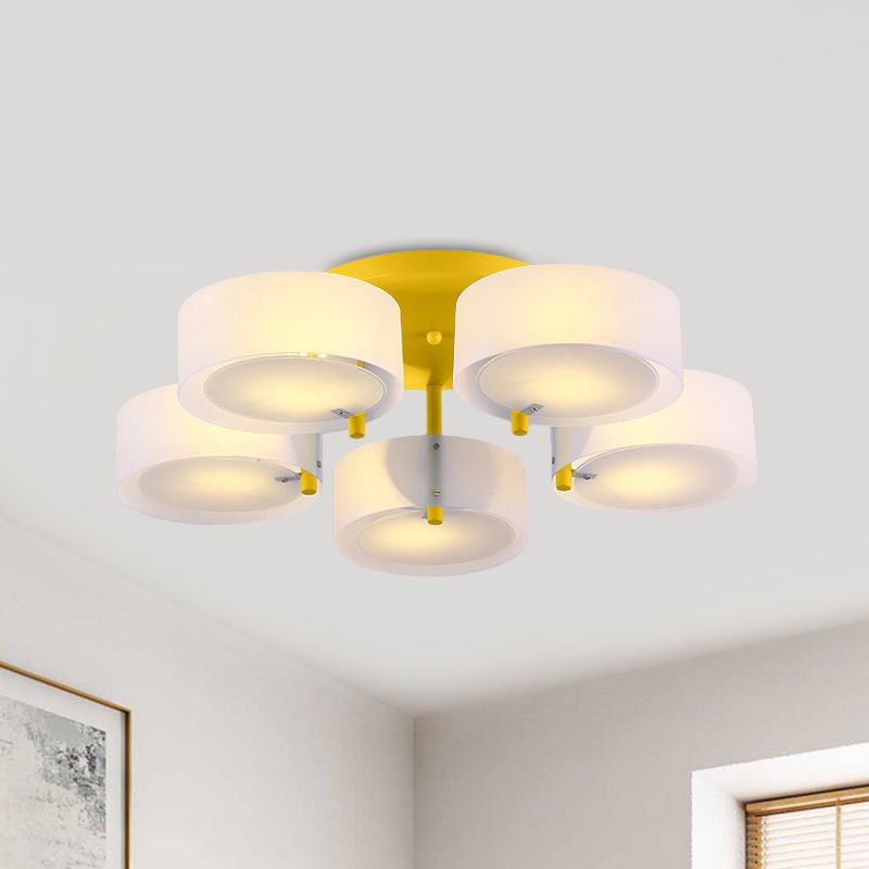 Witte Drum semi-inbouw plafondlamp Macaron Loft melkglazen plafondarmatuur voor studeerkamer