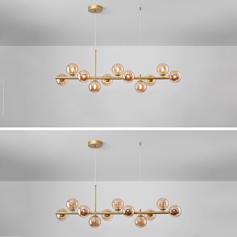 Modern Metal Island Lights Multi-Head Restaurant Hanging Pendant Lamps with Glass Shade