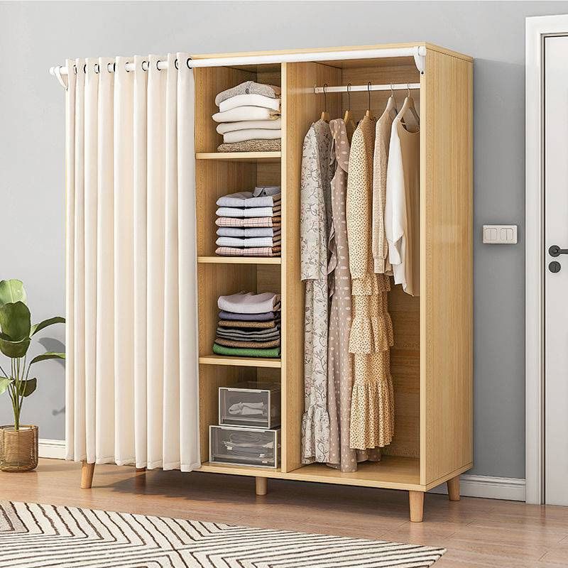 Bedroom Storage Cabinet with Clothes Rail Modern Cabinet with Wooden Legs