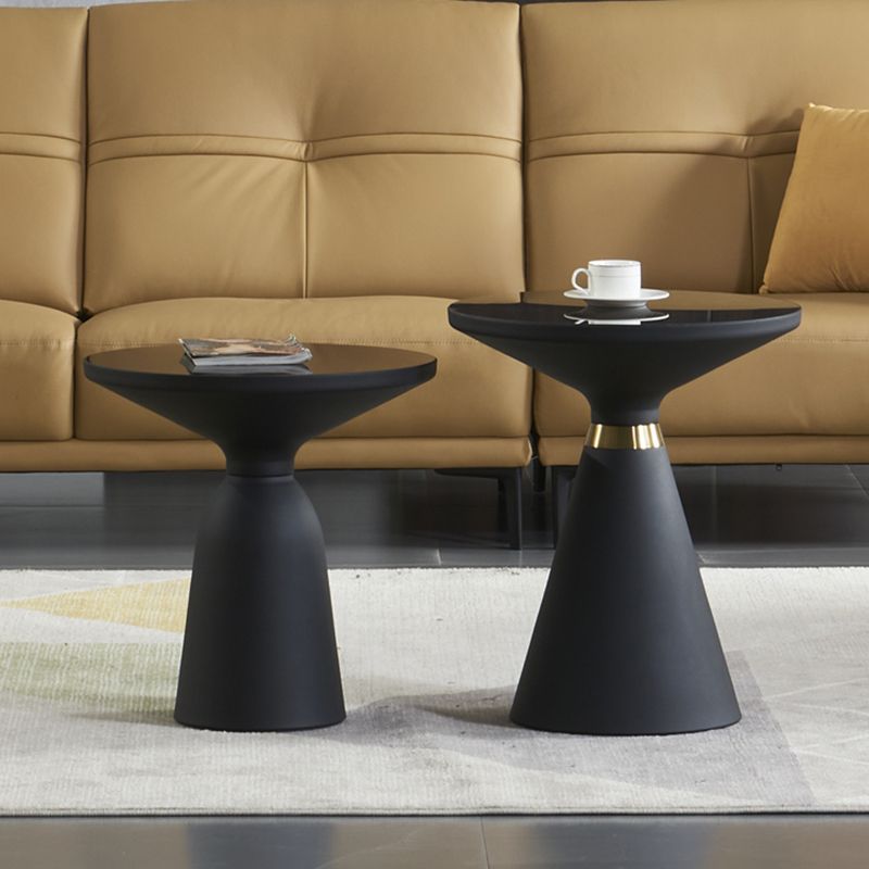 Dia 19.69" Round Black Glass Top End Table Modern Cone Shape Side Table