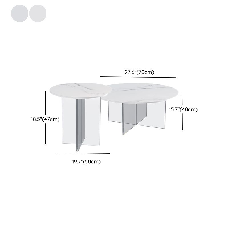 Slate and Acrylic Cocktail Table Modern White Round Coffee Table