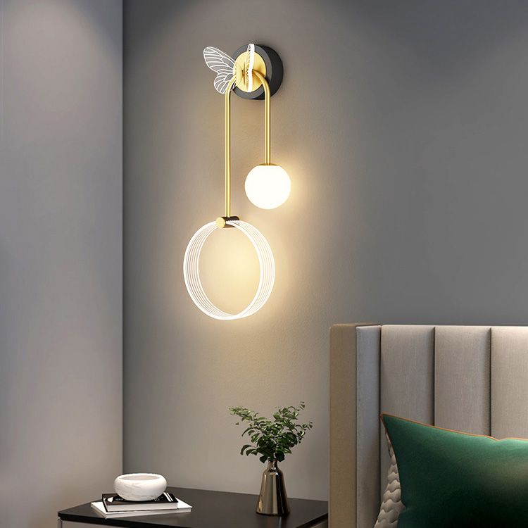 Modern Metal Wall Light Geometric LED Wall Sconce with Butterfly for Bedroom