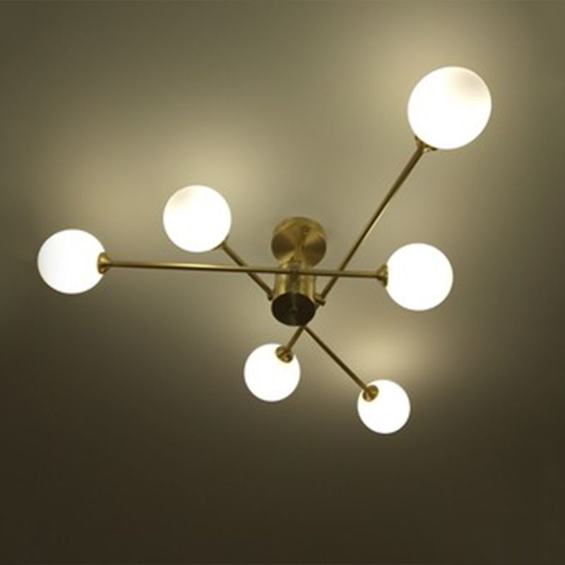 Metal Semi Flush Mount Ceiling Light Contemporary LED Lamp With Glass Shade for Living Room