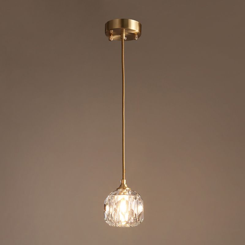 Gold Single Pendant Light in Modern Luxury Style Copper Globe Hanging Lamp with Crystal Shade