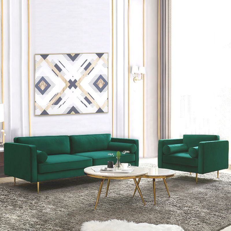 Tuxedo Arm Sofa Modern Style Green Velvet Sofa with Metal Legs