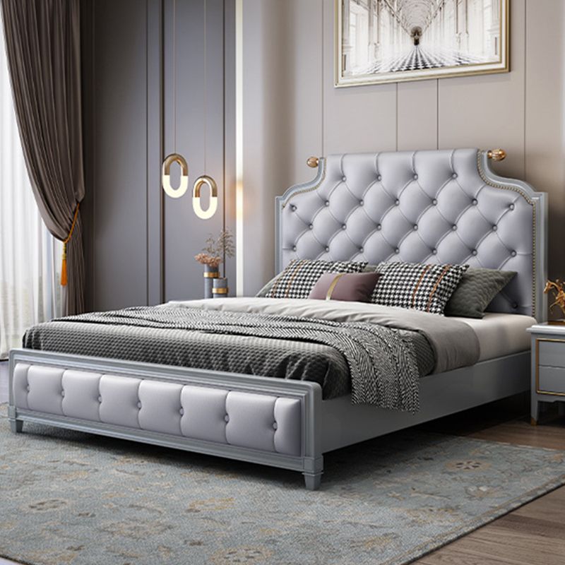 Traditional Tufted Wood Bed Frame 57.09" H Faux Leather Scooped Headboard Bed