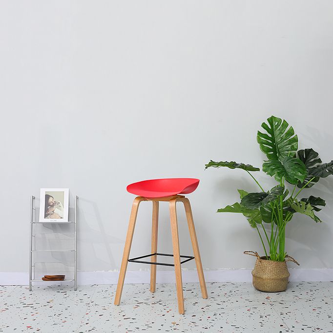 30-inch Modern Beech Wood Barstool Simple Backless Indoor Tall Stool with Plastic Seat
