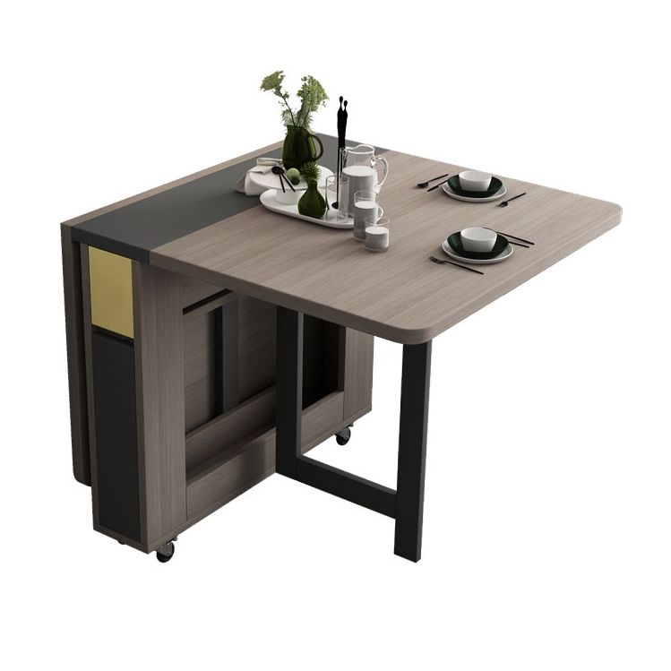 Mid-Century Brown Dining Table Rectangle Wooden Drop Leaf Dining Table for Home