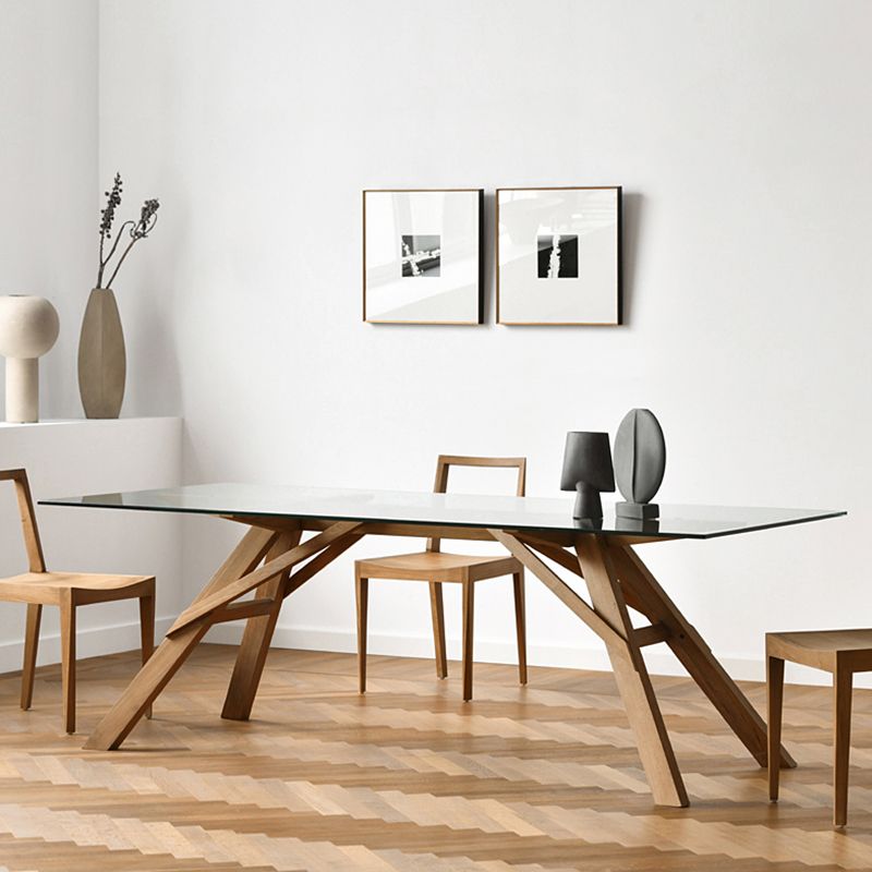 Rectangle Glass Transparent Dining Table Simplicity 4 Legs Table for Dining Room