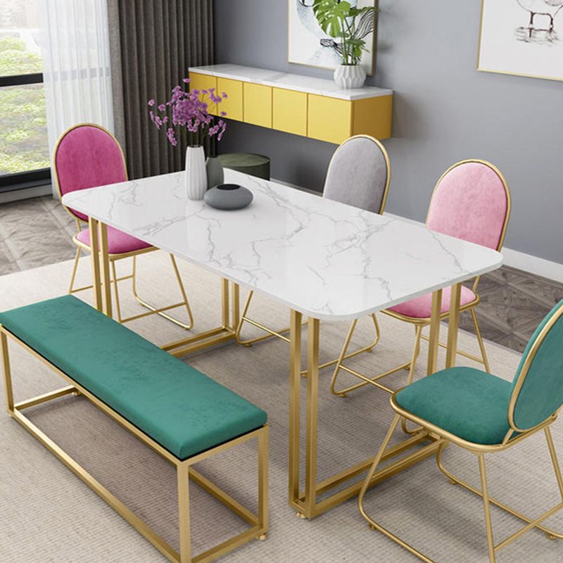 Rectangle Double Pedestal Dining Table Glam Faux Marble Table for Dining Room