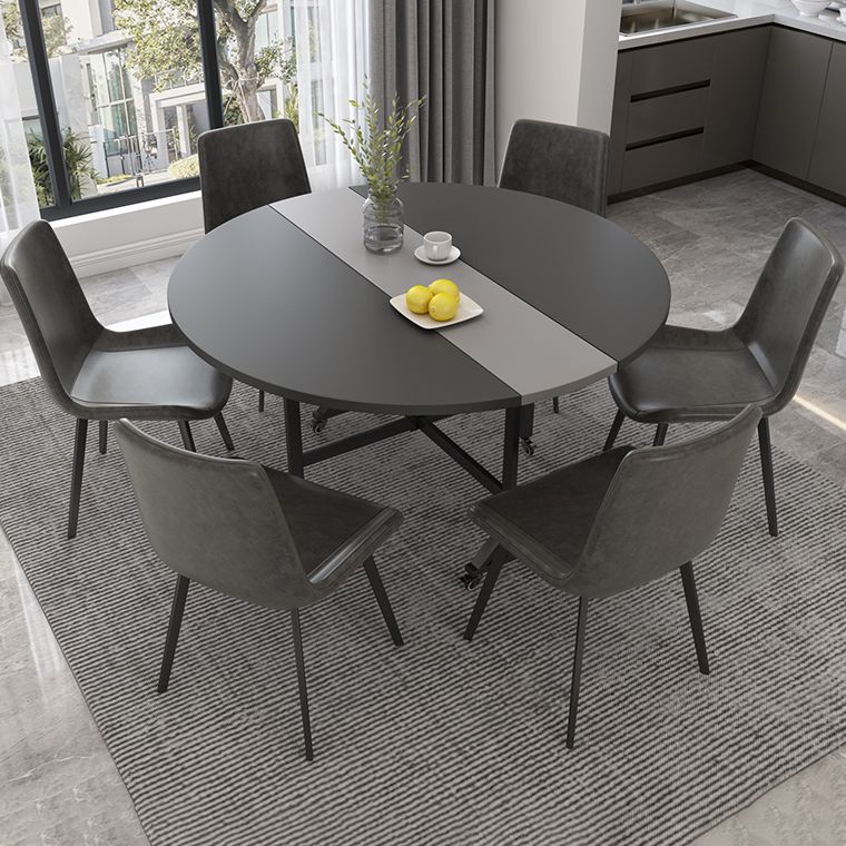 47'' Foldable Artificial Wooden Dining Table Extendable Round Table with Trestle Base