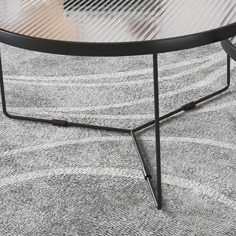 Contemporary Cross Legs Glass Round Metal Nesting Coffee Table Set