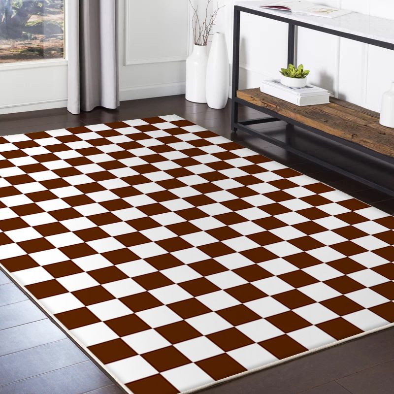 Trendy Tartan Pattern Carpet Polyester Indoor Rug Pet Friendly Area Rug for Home Decoration