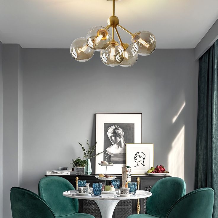 Kugelförmiger Esszimmer hängende Kronleuchterglas-LED Moderne Kronleuchter-Beleuchtung in Bernstein