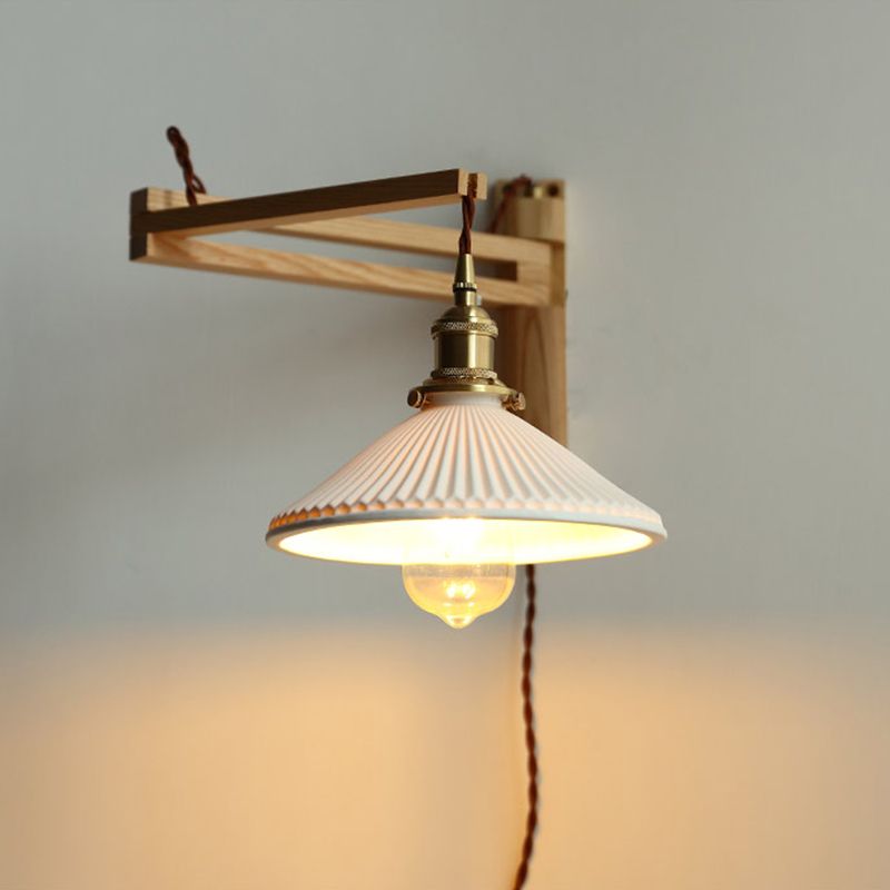 Iluminación de pared de doble brazo de madera estilo contemporáneo 1 lámpara de pared de luz