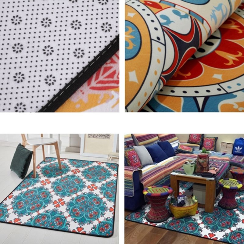 Multi-Color Moroccan Rug Polypropylene Tribal Flower Carpet Anti-Slip Stain Resistant Washable Rug for Living Room
