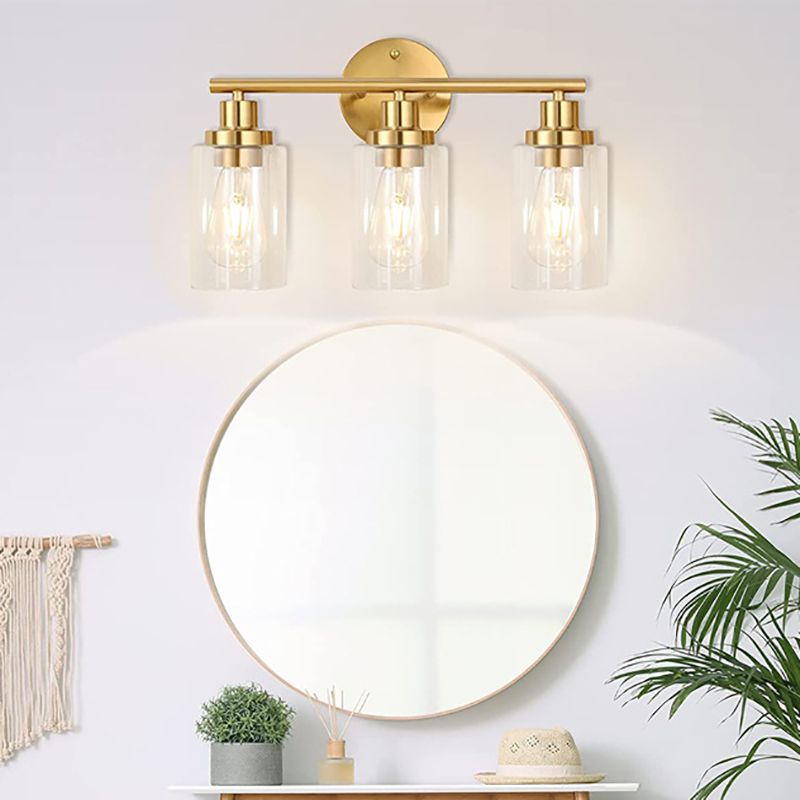 Gold / Black Bathroom Vanity Lighting 3 - Light Iron & Glass Bath Sconce