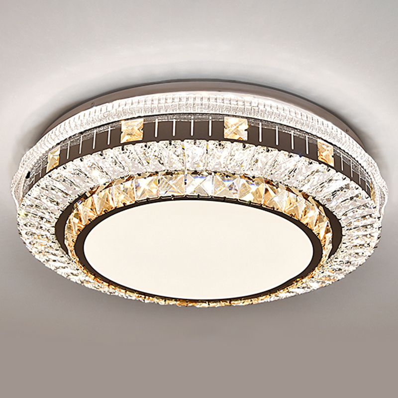 Drum LED Flush Mount Light Simplicity Crystal Bedroom Flush Mount Ceiling Light in Stainless-Steel