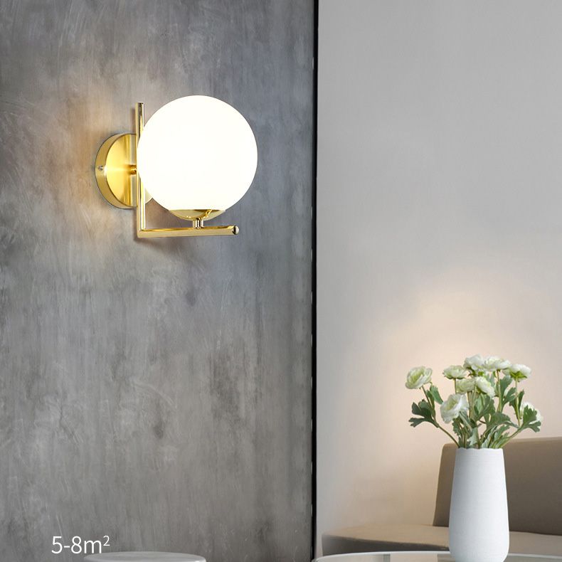 7" H Metal Fixed Arm Simplicity Wall Lamp White Glass Globe Shade Contemporary Style Sconce Lighting for Bedroom