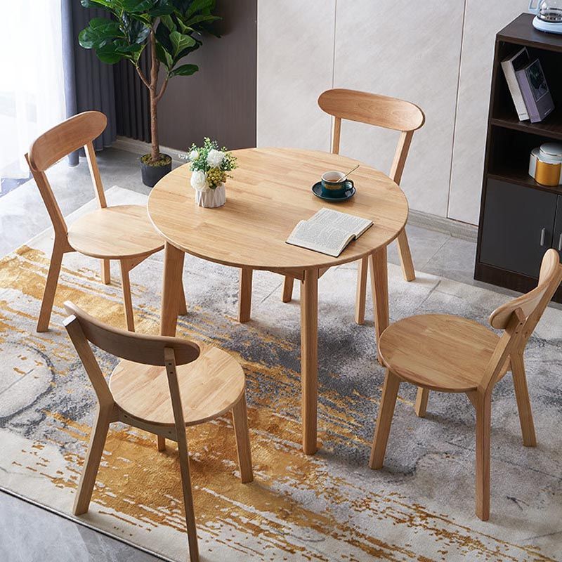Rubberwood Solid Wood Dining Table Round Dining Table in Walnut and Natural