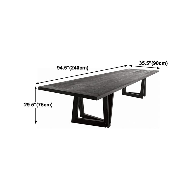 Rectangle Pine Wood Dining Table Industrial Black Table with Double Pedestal