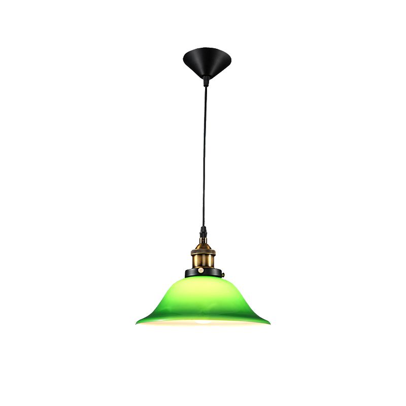 Green 1 Light Bell Pendant Lamp Vintage Industrial Glass Hanging Lamp for Living Room