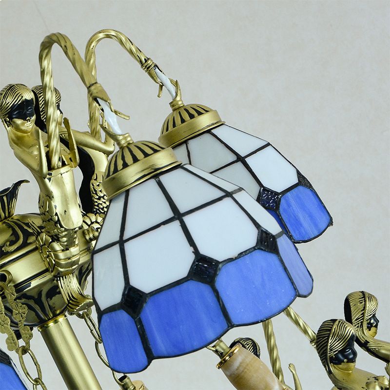 15 Lichter Wohnzimmer Deckenlampe Tiffany Stil blau Kronleuchter Licht mit kuppel geschnittener Glasschatten