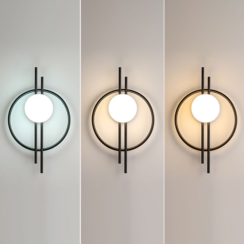Nordic Style Iron Wall Light Circle Shape LED Wall Lamp with Glass Shade for Bedroom