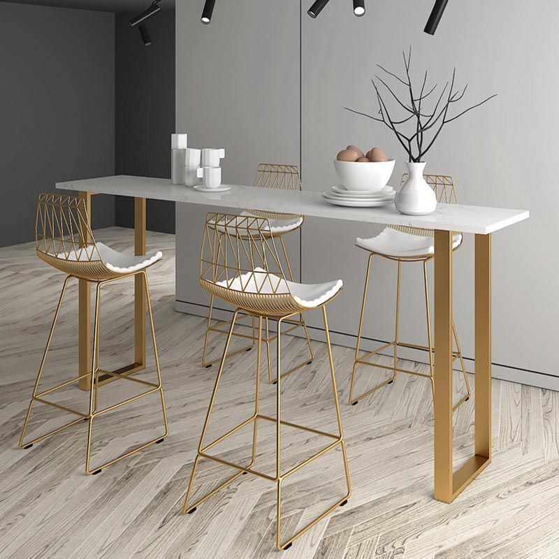 Glam Style Rectangle Stone Bar Table 42-inch Height Gold Sled Pedestal Bistro Table
