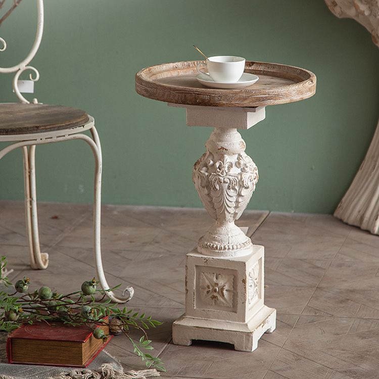 Rustic Style Side End Table Pedestal Distressed Round Sofa Side Accent Table