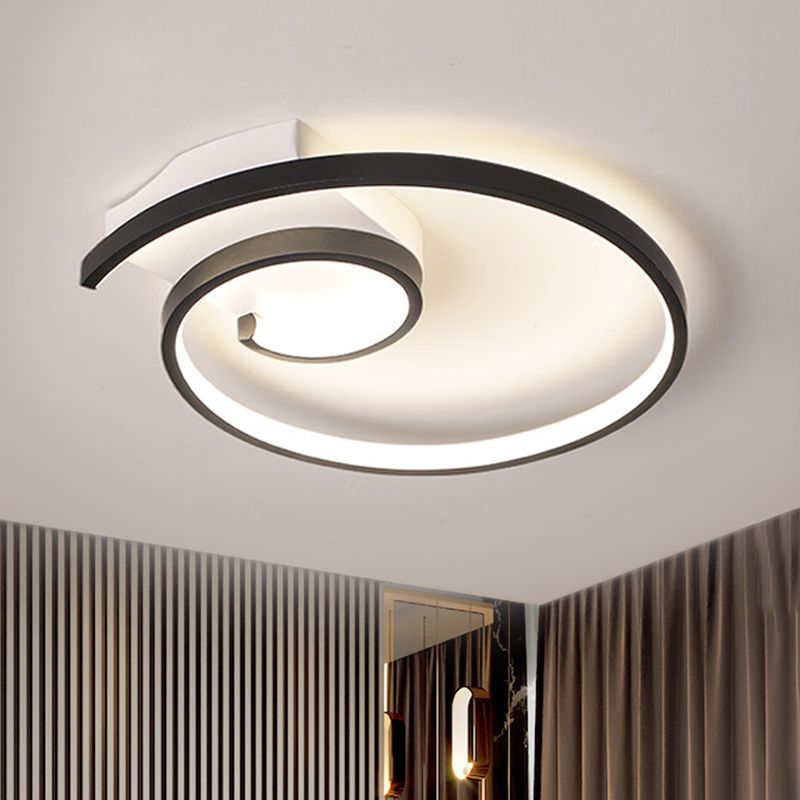 Iluminación empotrada en forma de remolino en blanco y negro, lámpara LED minimalista de metal montada en el techo con luz blanca/cálida