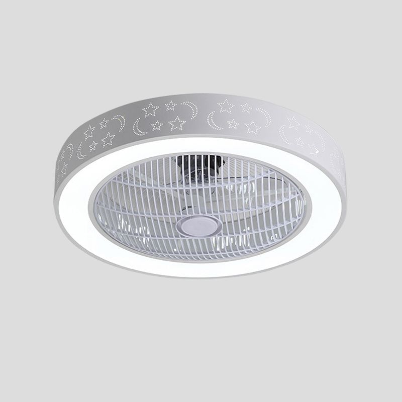 LED Hanging Fan Lamp Kids Living Room 3 Blades Semi Flush Mounted Light with Round/Moon/Square Acrylic Shade in White, 21.5' Wide