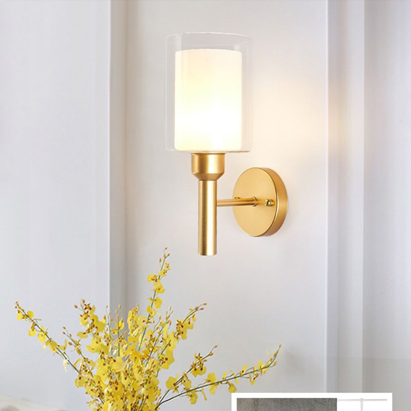 Glass Gold Wall Lamp in Modern Luxury Style Wrought Iron Wall Sconce for Bedroom
