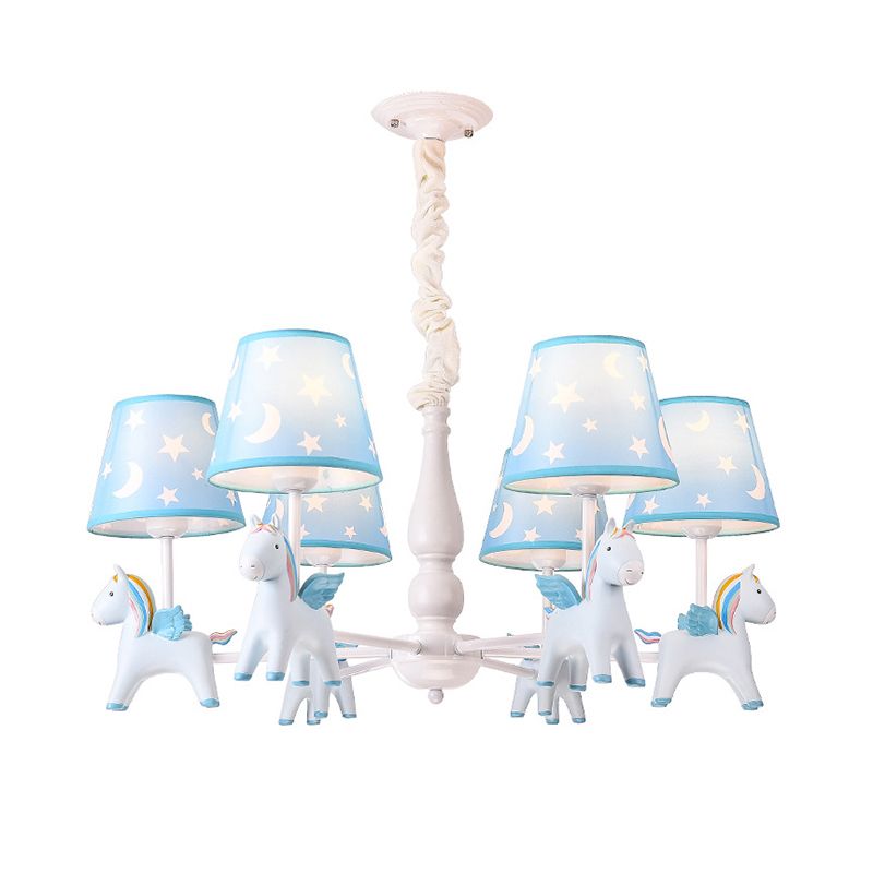 Rainbow Unicorn Ceiling Lighting Kids Style Resin Bedroom Chandelier Light Fixture with Tapered Fabric Shade