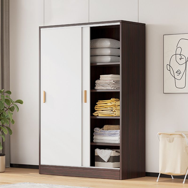 Modern Storage Cabinet Wooden 2-Door Wardrobe Armoire with Shelves and Clothes Rail