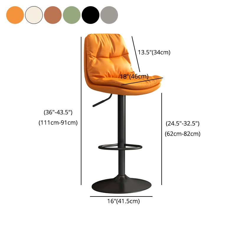 Taburete de bar interior de altura ajustable de cuero moderno con patas de hierro y respaldo bajo