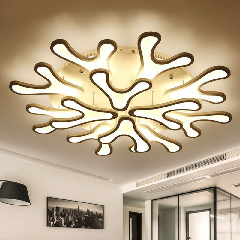 Acrylic Coral LED Semi Flush Lighting Modern Style White Ceiling Mounted Light Fixture