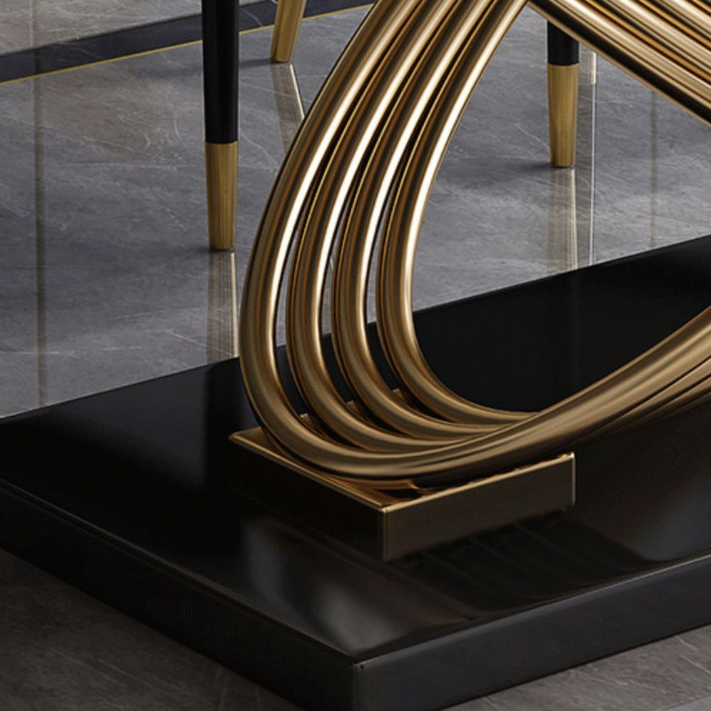 Glam Style Dining Sintered Stone Table Dining Rectangle Table with Metal Legs for Home