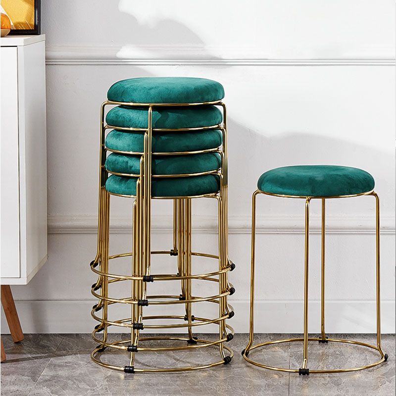 Glam Ottoman Velvet Tear Resistant Metal Legs Solid Color Round Ottoman