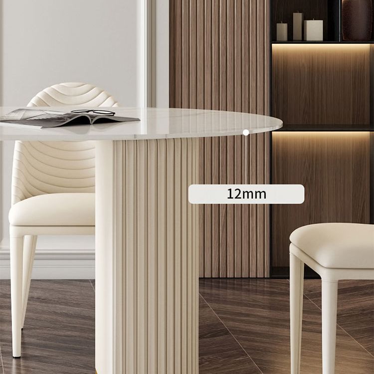 Mesa de comedor de lujo tradicional mesa de piedra sinterizada blanca ovalada con base de doble pedestal