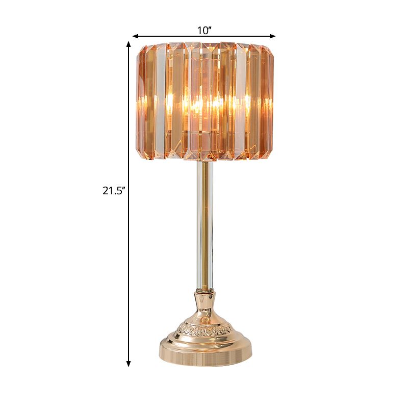 1 Luz de mesa de bulbo con tono de tambor Cristal transparente Lámpara de mesita de noche moderna en champán, 10 "/8" W