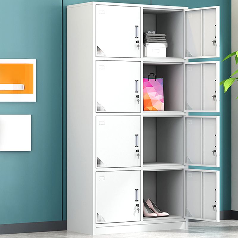 Contemporary Cabinet for Home White Metal Storage Cabinet with Hinged Doors